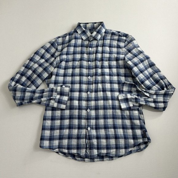 Armani Exchange Shirt Mens Small Blue Plaid Linen Blend Long Sleeve Button Down‎ - Picture 1 of 9